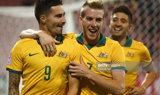 Jamie Maclaren ghi bàn ấn định chiến thắng 2-0 cho U23 Australia trước U23 Việt Nam ngày 17.1.2016. Ảnh: Getty