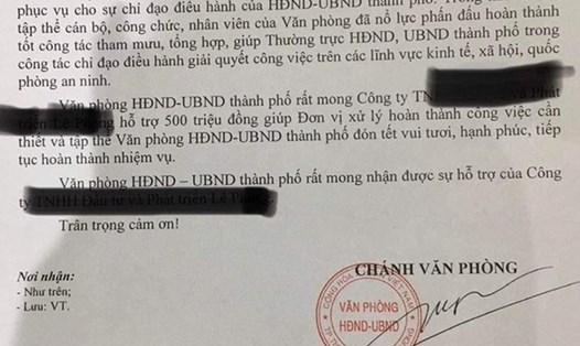 Bình Dương xử lý nghiêm việc Văn phòng TP Thuận An "xin tiền" DN đón Tết. Ảnh ĐT