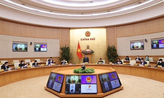 Thủ tướng Chính phủ Phạm Minh Chính chủ trì phiên họp Chính phủ chuyên đề xây dựng pháp luật tháng 1.2022. Ảnh VGP.