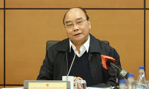 Chủ tịch nước Nguyễn Xuân Phúc phát biểu tại phiên thảo luận tổ. Ảnh PV