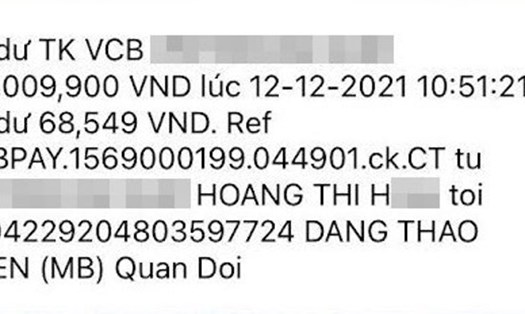 Chị H mất sạch tiền trong tài khoản sau khi nhập OTP vào đường link giả mạo. Ảnh: NVCC