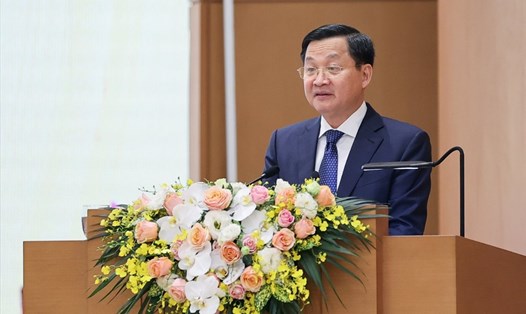 Bí thư Trung ương Đảng, Phó Thủ tướng Chính phủ Lê Minh Khái phát biểu tại hội nghị. Ảnh: Hải Nguyễn