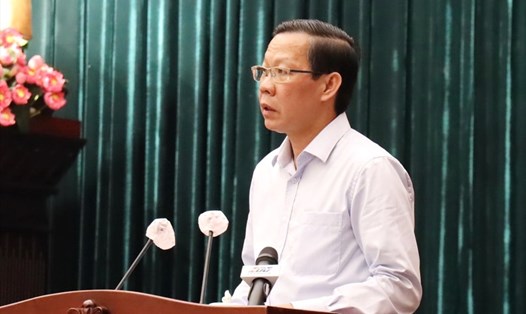 Chủ tịch UBND TPHCM Phan Văn Mãi phát biểu tại hội nghị.  Ảnh: TTBC
