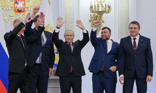Ông Putin cho biết, 4 vùng lãnh thổ Ukraina mà Nga sáp nhập đã đưa ra một sự lựa chọn lịch sử. Ảnh chụp màn hình