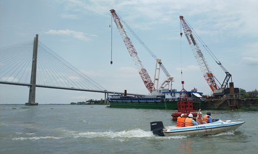 Thi công công trình Cầu Mỹ Thuận 2. Ảnh: K.Q