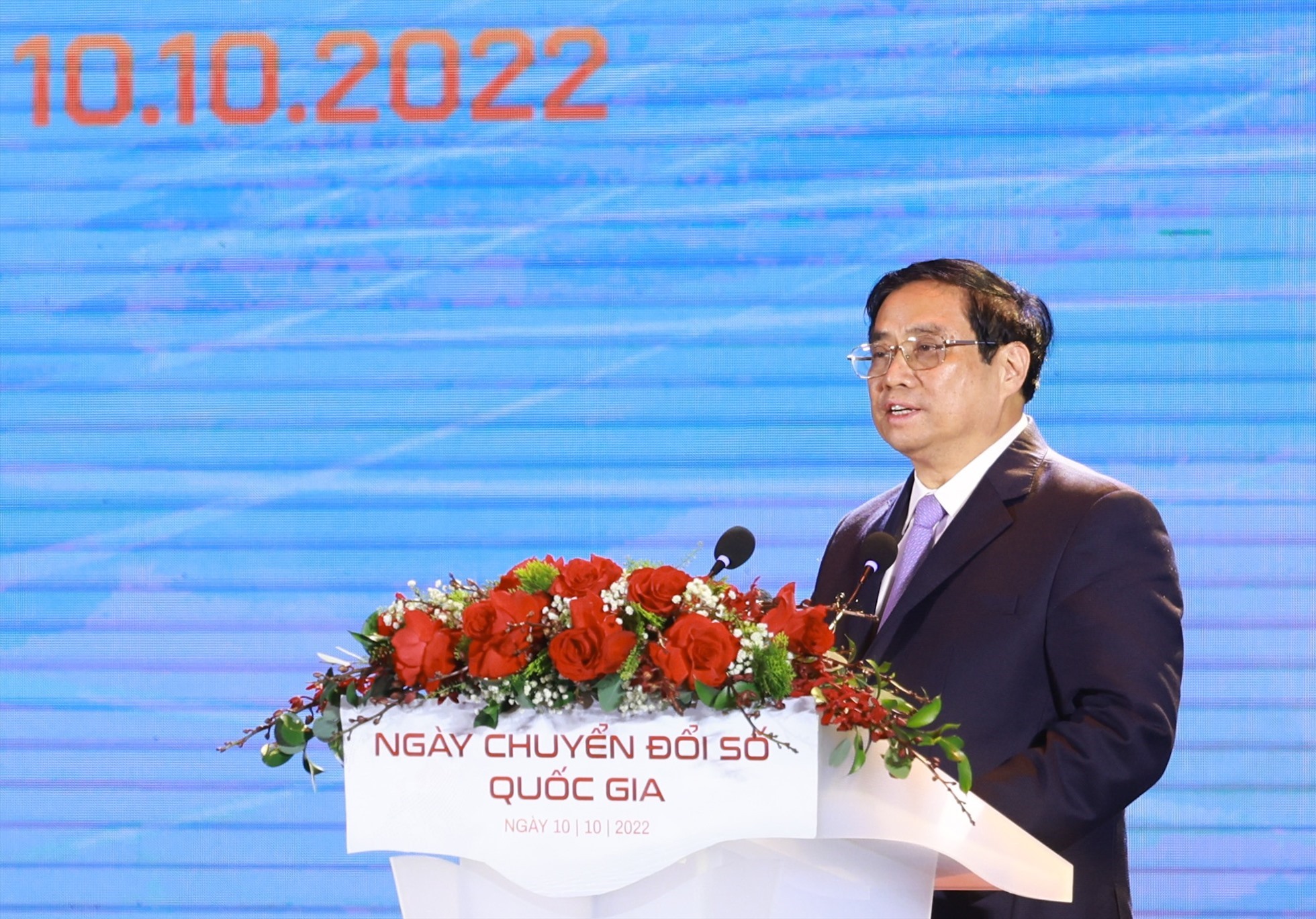 Thủ tướng Phạm Minh Chính phát biểu khai mạc ngày Chuyển đổi số quốc gia 10.10. Ảnh: N.H