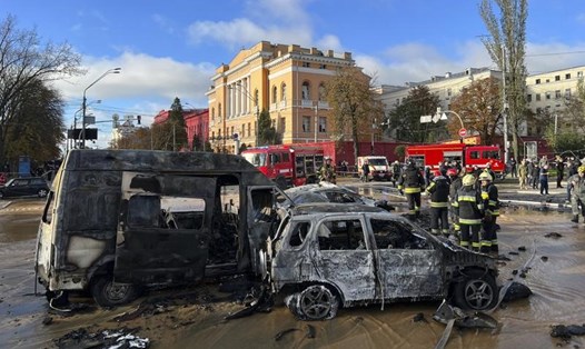 Hiện trường vụ tấn công của Nga vào Kiev, Ukraina ngày 10.10.2022. Ảnh: Adam Schreck