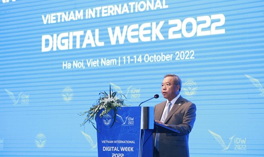 Bộ trưởng Công nghệ và Truyền thông Lào Boviengkham Vongdara phát biểu tại lễ khai mạc Tuần lễ số Việt Nam 2022.