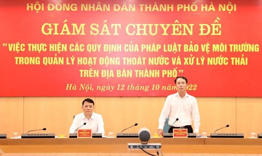 Phó Chủ tịch UBND TP Hà Nội Nguyễn Trọng Đông làm rõ một số nội dung Đoàn giám sát kiến nghị. Ảnh: Thịnh An