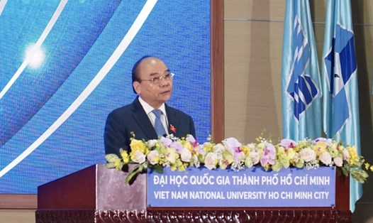 Chủ tịch nước Nguyễn Xuân Phúc chia sẻ tại lễ khai khóa Đại học Quốc gia TPHCM. Ảnh: Phương Ngân