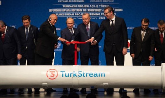 Các quan chức Nga, Thổ Nhĩ Kỳ, Bulgaria và Serbia dự lễ khánh thành dự án TurkStream tại Istanbul, Thổ Nhĩ Kỳ. Ảnh: Burak Kara