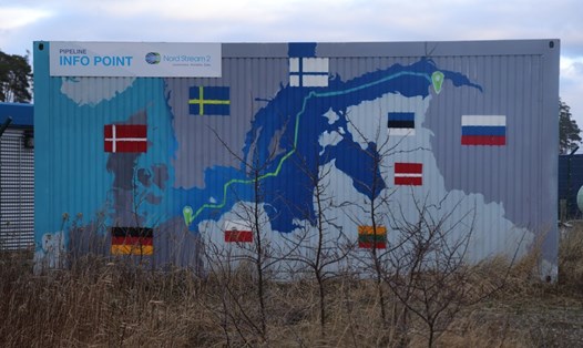 Tấm biển vẽ đường ống Nord Stream. Ảnh: Getty