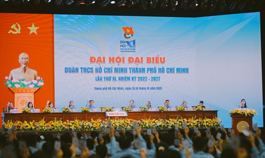 Ngày 15.10, Đại hội đại biểu Đoàn TNCS Hồ Chí Minh TPHCM lần thứ XI, nhiệm kỳ 2022-2027 diễn ra tại Hội trường Thành phố. Ảnh: Thành đoàn TPHCM.