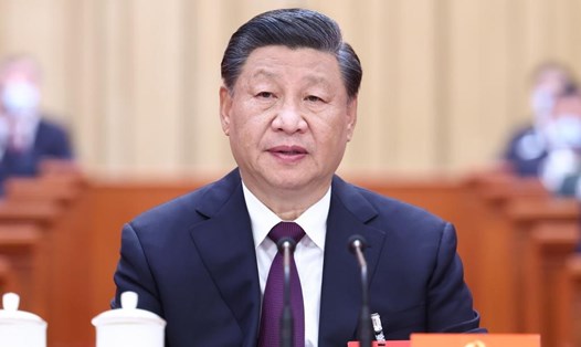 Tổng Bí thư, Chủ tịch nước Tập Cận Bình chủ trì phiên bế mạc Đại hội đại biểu toàn quốc lần thứ XX Đảng Cộng sản Trung Quốc, ngày 22.10.2022. Ảnh: Xinhua