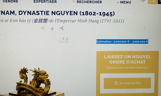 Đến thời điểm này, giá của ấn vàng triều Nguyễn vẫn đứng yên ở mức 2-3 triệu Euro. Ảnh H.V.M chụp màn hình