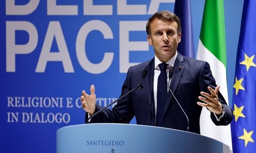 Tổng thống Pháp Emmanuel Macron phát biểu về Ukraina trong một sự kiện ngày 23.10.2022. Ảnh: AFP