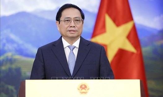 Thủ tướng Phạm Minh Chính phát biểu ghi hình tại Hội nghị Thượng đỉnh Sinh học Thế giới. Ảnh: TTXVN