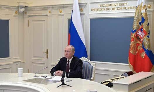 Tổng thống Nga Vladimir Putin giám sát qua video tập trận hạt nhân Nga. Ảnh: Sputnik