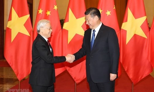 Tổng Bí thư, Chủ tịch nước Trung Quốc Tập Cận Bình đón Tổng Bí thư Nguyễn Phú Trọng trong chuyến thăm Trung Quốc hồi tháng 1.2017. Ảnh: TTXVN