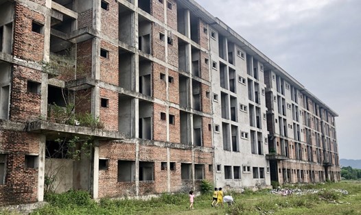 Dự án Ký túc xá sinh viên được UBND tỉnh Ninh Bình chuyển 1 phần sang làm nhà ở xã hội nhưng xây dựng dở dang và bỏ hoang từ nhiều năm nay. Ảnh: N.Trường