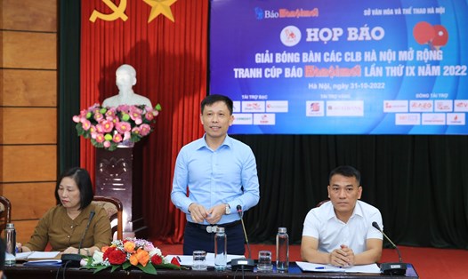 Buổi họp báo giải bóng bàn các câu lạc bộ Hà Nội mở rộng tranh Cúp Báo Hà Nội mới lần thứ IX năm 2022 diễn ra vào chiều 31.10. Ảnh: TN