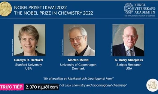 Ba nhà khoa học Mỹ, Đan Mạch giành giải Nobel Hóa học 2022. Ảnh chụp màn hình