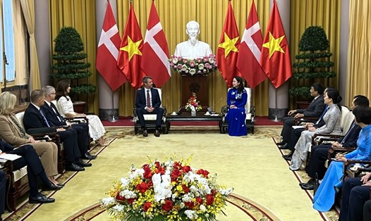 Cuộc hội kiến giữa Phó Chủ tịch nước Võ Thị Ánh Xuân và Thái tử kế vị Đan Mạch Frederik. Ảnh: Hải Nguyễn