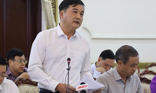 Ông Bùi Tá Hoàng Vũ - Giám đốc Sở Công Thương TPHCM phát biểu tại cuộc họp.  Ảnh: TTBC
