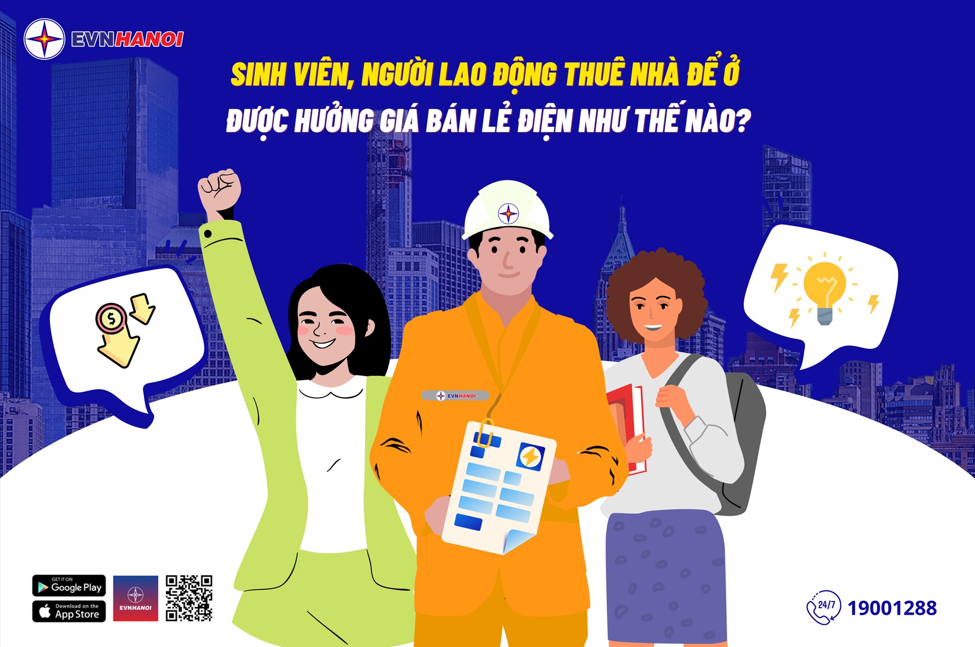 Sinh viên, người lao động được hưởng một số quyền lợi về giá bán lẻ điện. Ảnh EVNHANOI.