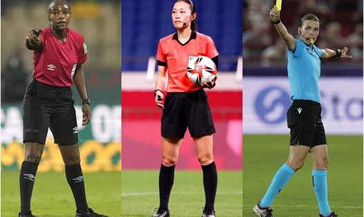 Từ trái qua: Salima Mukansanga, Yoshimi Yamashita, Stephanie Frappart là 3 trọng tài nữ chính tại World Cup 2022. Ảnh: FIFA