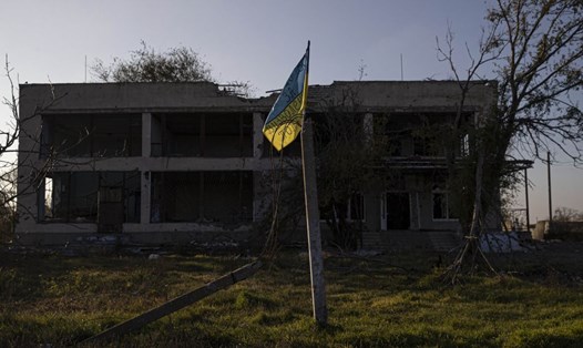 Cờ Ukraina ở làng Potemkin, Kherson, ngày 10.11.2022. Ảnh: AFP
