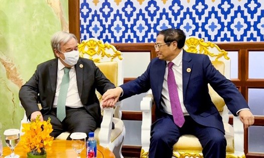 Thủ tướng Phạm Minh Chính gặp Tổng Thư ký Liên Hợp Quốc Antonio Guterres. Ảnh: VGP