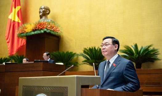 Chủ tịch Quốc hội Vương Đình Huệ phát biểu bế mạc kỳ họp. Ảnh: Phạm Thắng