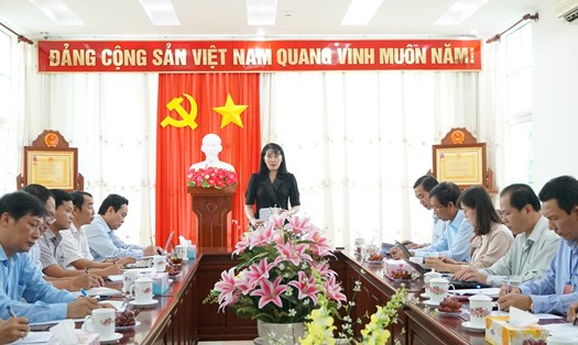 Phó Chủ tịch UBND tỉnh Hậu Giang Hồ Thị Thu Ánh phát biểu tại buổi làm việc với Sở LĐTBXH tỉnh. Ảnh: Văn Sỹ