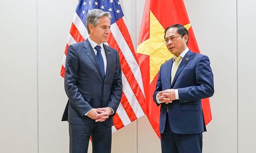 Bộ trưởng Ngoại giao Bùi Thanh Sơn gặp Ngoại trưởng Mỹ Antony Blinken. Ảnh: Nguyễn Hồng