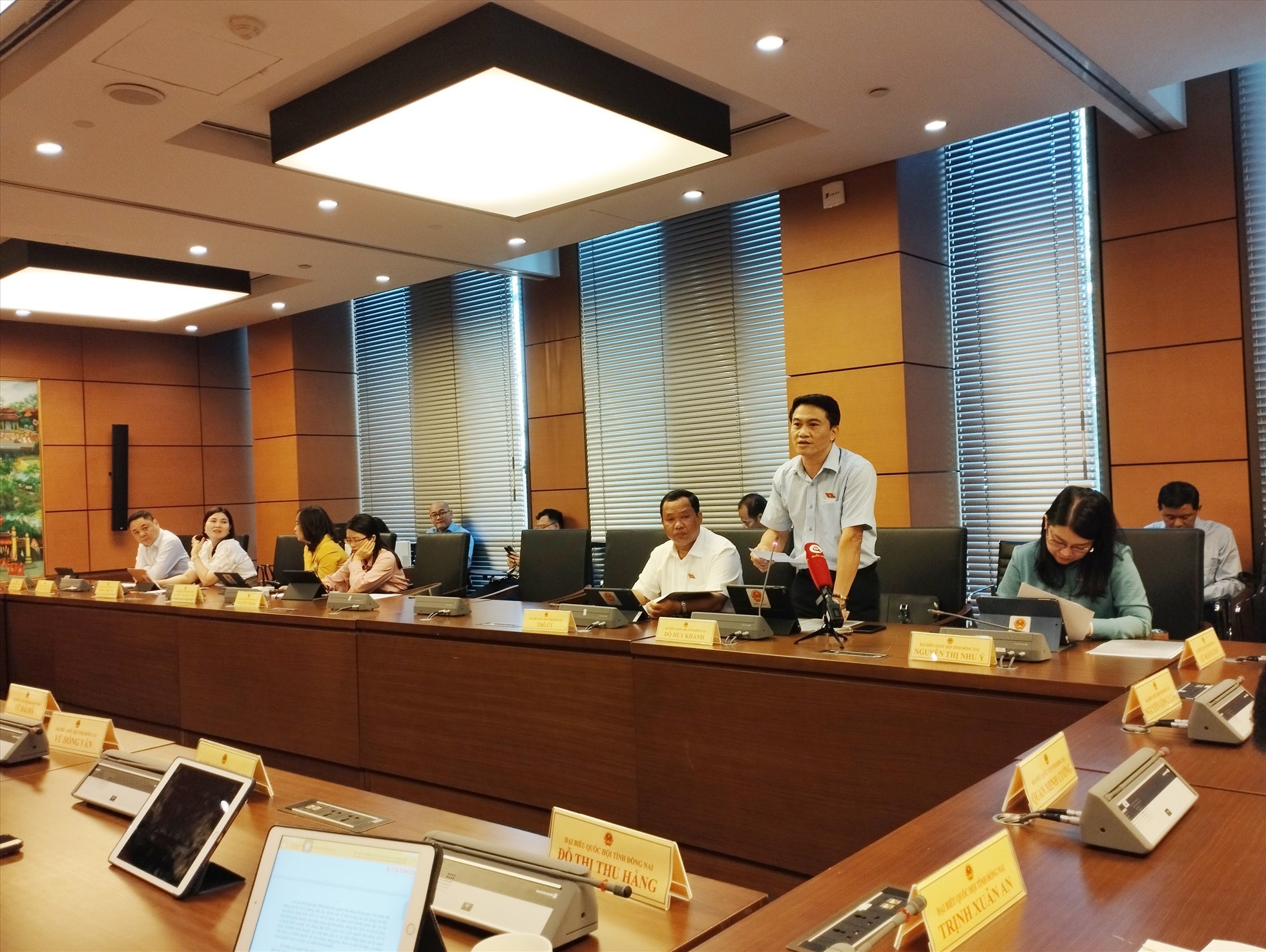 Đại biểu Đỗ Huy Khánh nêu ý kiến về nghệ sĩ quảng cáo thuốc Ảnh: LĐO