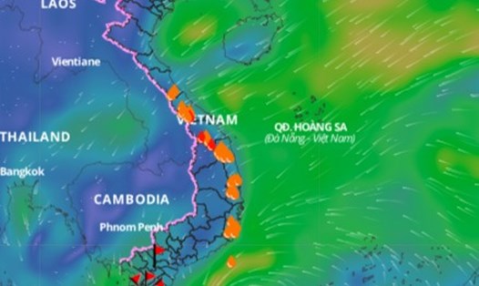 Lớp hướng gió trên biển. Ảnh: Hệ thống giám sát thiên tai Việt Nam.