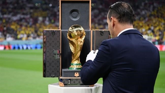 Louis Vuitton President Yves Carcelle poses next to the travel case made by Louis  Vuitton to carry the FIFA World Cup Trophy containing a replica during a  press presentation held at the Louis Vuitton headquarters in Paris, France  on June 1, 2010. Frenc