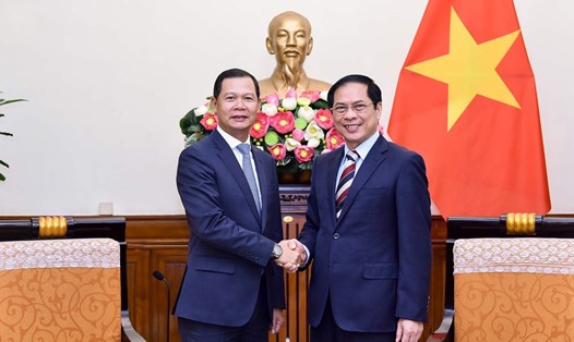Bộ trưởng Ngoại giao Bùi Thanh Sơn tiếp Thứ trưởng Ngoại giao Lào Phoxay Khaykhamphithoune. Ảnh: Bộ Ngoại giao