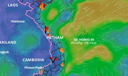 Dự báo lớp hướng gió trên biển vào ngày 3.12 khi có vùng áp thấp. Ảnh: Hệ thống giám sát thiên tai Việt Nam.
