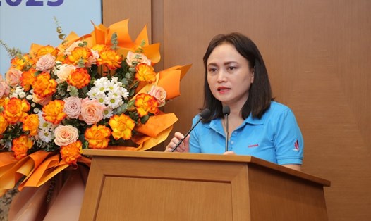 Chủ tịch Công đoàn Dầu khí Việt Nam Nghiêm Thuỳ Lan cam kết 3 tổ chức sẽ đoàn kết, phối hợp chặt chẽ, phát huy sức mạnh của từng đoàn thể. Ảnh: Hiền Anh