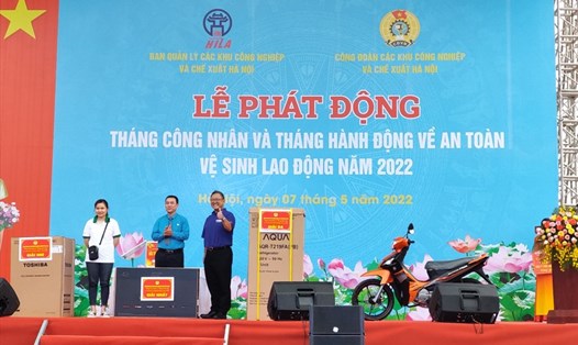 Lễ phát động Tháng Công nhân năm 2023 do Công đoàn Các khu công nghiệp - chế xuất Hà Nội tổ chức. Ảnh: Hải Anh