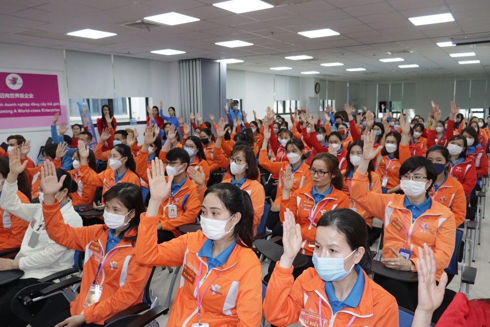 Đại hội Công đoàn công ty TNHH Regian Miracle Việt Nam nhiệm kỳ 2023 - 2028 được tổ chức chiều ngày 1.12. Ảnh: HT