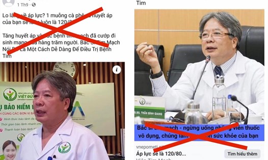 Hình ảnh của GS.TS Trần Bình Giang bị ghép vào quảng cáo thuốc, sản phẩm không rõ nguồn gốc. Ảnh: PV chụp màn hình