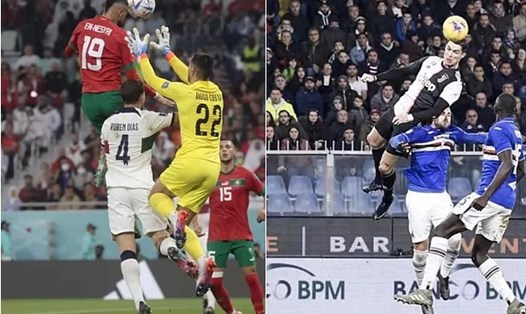 Cú bật nhảy của tiền đạo Youssef En-Nesyri bên phía tuyển Maroc vượt qua kỷ lục của Ronaldo cách đây vài năm. Ảnh: Marca
