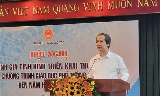 Bộ trưởng Bộ Giáo dục và Đào tạo Nguyễn Kim Sơn phát biểu khai mạc hội nghị. Ảnh: Huyên Nguyễn
