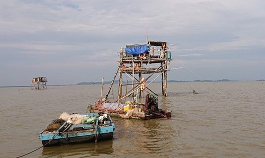 Mội chòi nuôi ngao tại khu vực biển thuộc xã Vinh Quang, huyện Tiên Lãng, TP Hải Phòng. Ảnh: H.Long