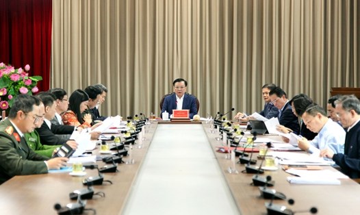Cuộc họp của Thường trực Ban Chỉ đạo Thành ủy Hà Nội về Phòng, chống tham nhũng, tiêu cực. Ảnh: Viết Thành