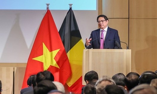 Thủ tướng Phạm Minh Chính dự Diễn đàn doanh nghiệp Việt Nam - Bỉ. Ảnh: TTXVN
