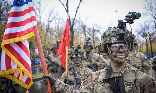 Các binh sĩ Mỹ trong một sự kiện ở Bucharest, Romania. Ảnh: AFP